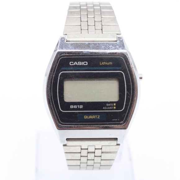 Casio Lithium b612 Digital Watch Mens Silver Tone Stainless Steel Retro 1988 - Picture 2 of 8